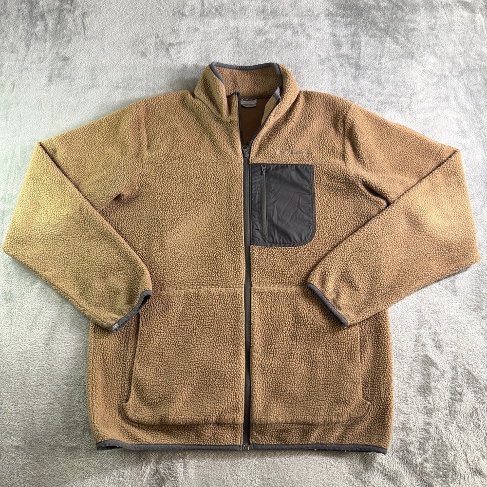 Columbia Sherpa Fleece Full Zip Jacket Mens Medium Brown AM0478
